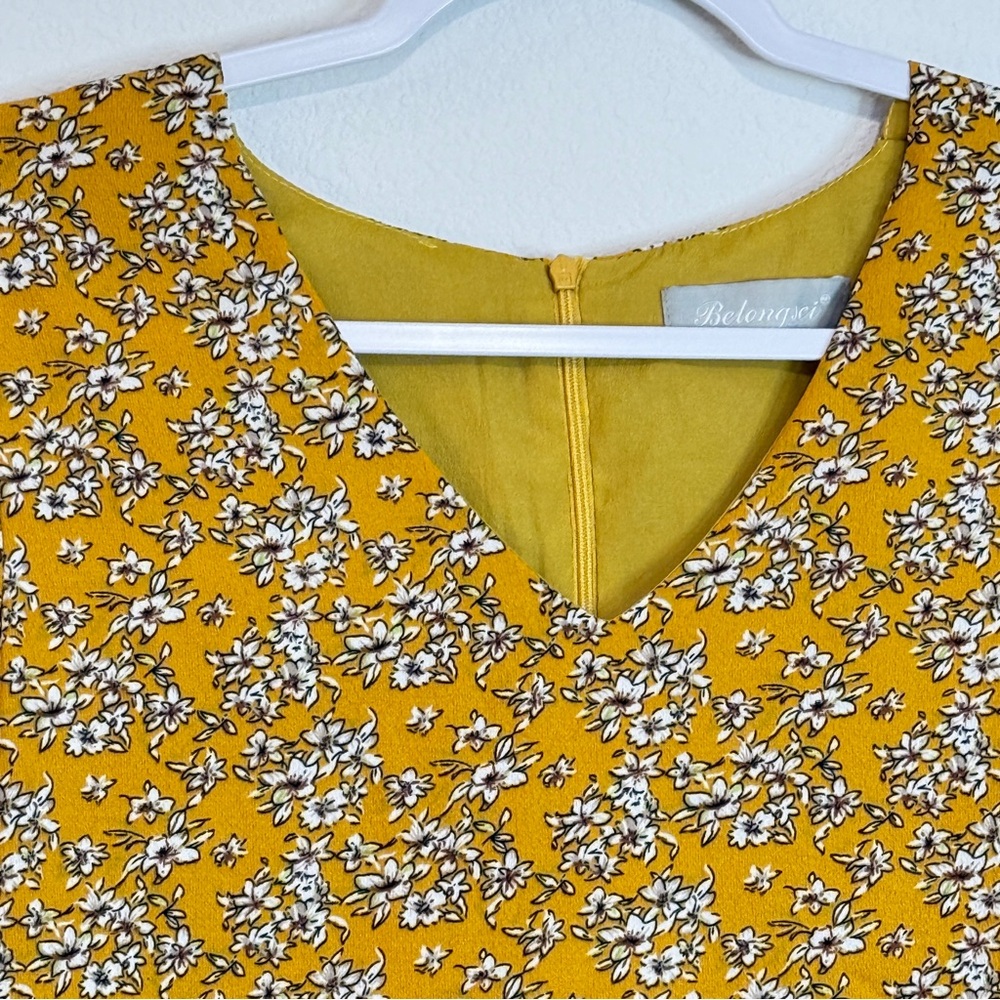 Belongsci Mustard Floral Mini Dress – Boho-Chic Sunshine Style (Size S) - Picture 2 of 16